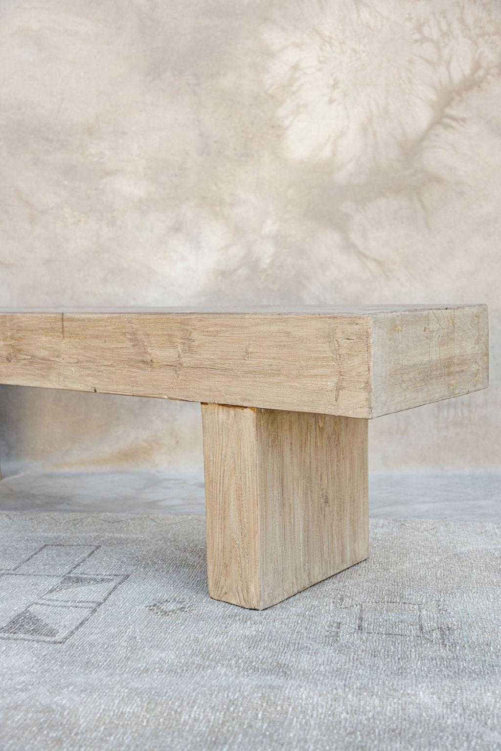 Crafted with sourced European elm and oak wood, this bench is incredibly solid. It’s design is simple yet rustic and bold. 