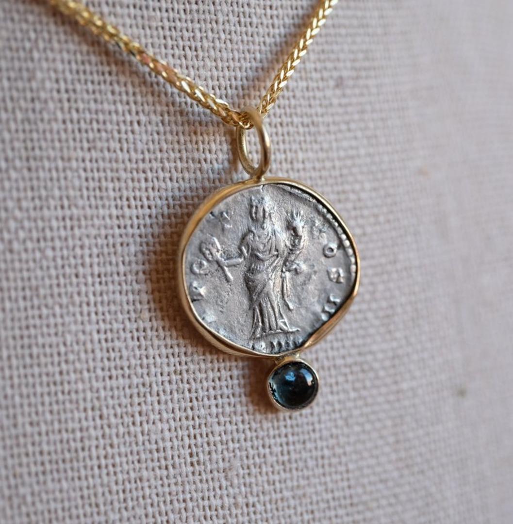 Denarius showing Fortuna - Hand set with Sapphire at bottom For Sale 1