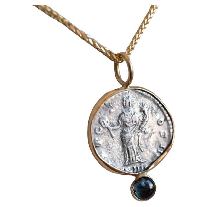 Denarius showing Fortuna - Hand set with Sapphire at bottom For Sale