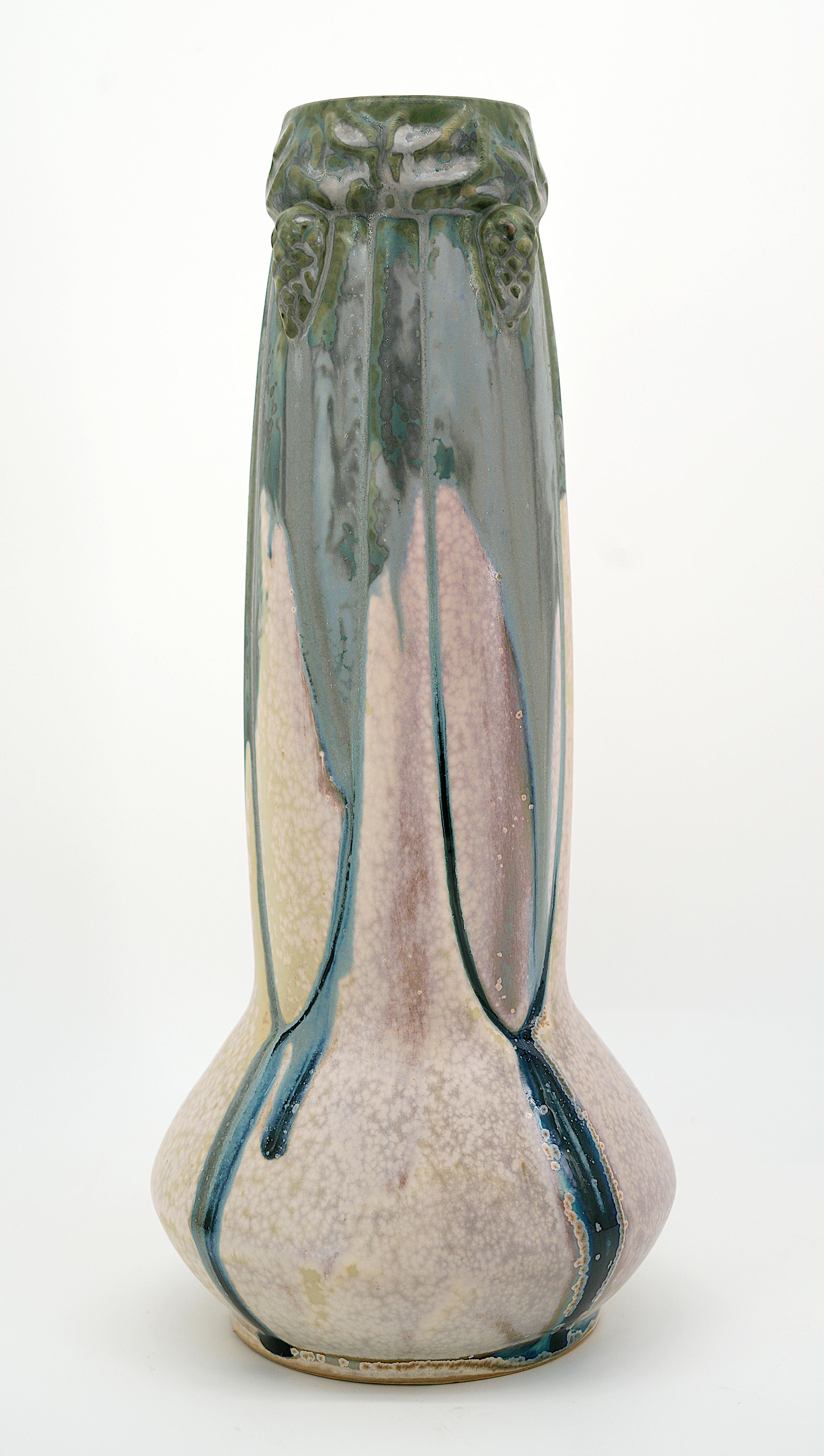Denbac French Art Deco Stoneware Pine Cone Vase, 1920 In Good Condition For Sale In Saint-Amans-des-Cots, FR