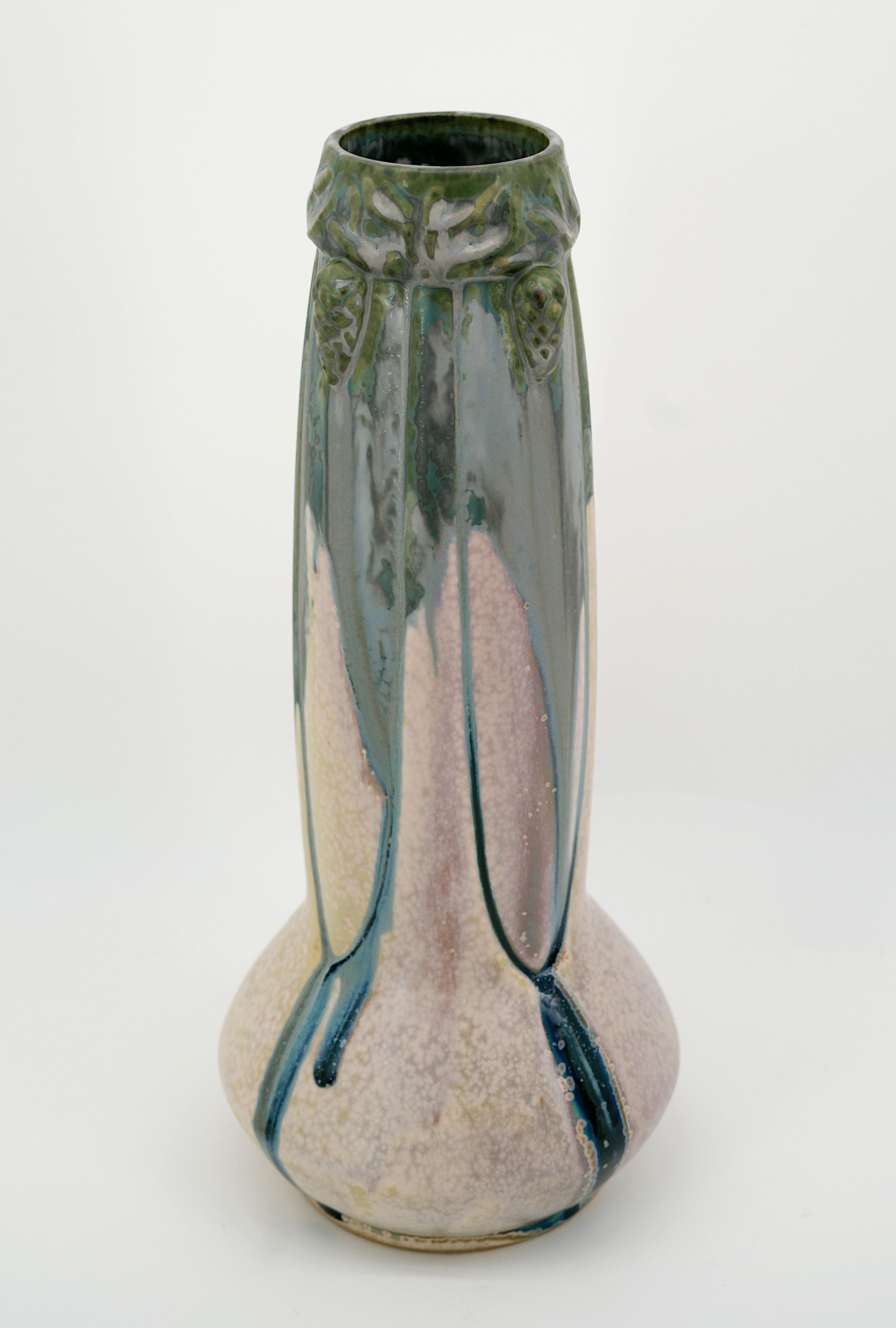 Early 20th Century Denbac French Art Deco Stoneware Pine Cone Vase, 1920 For Sale