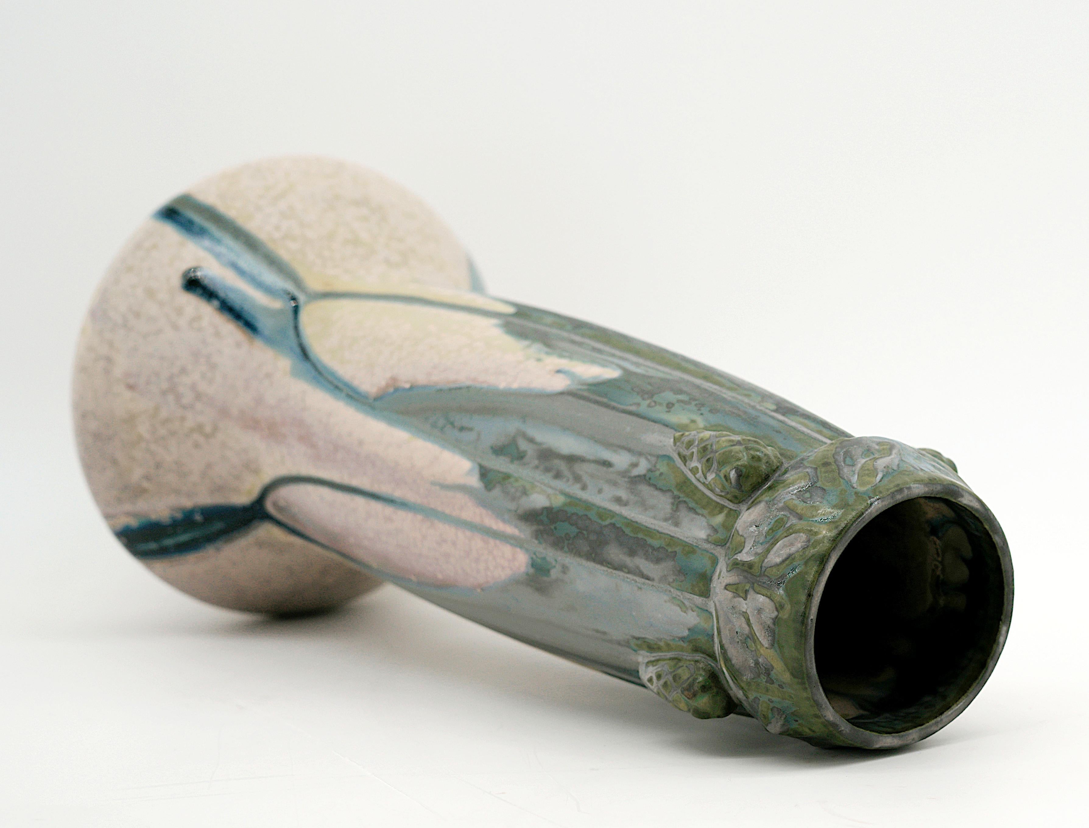 Vaso a pigna in gres Art Deco francese Denbac, 1920 In condizioni buone in vendita a Saint-Amans-des-Cots, FR