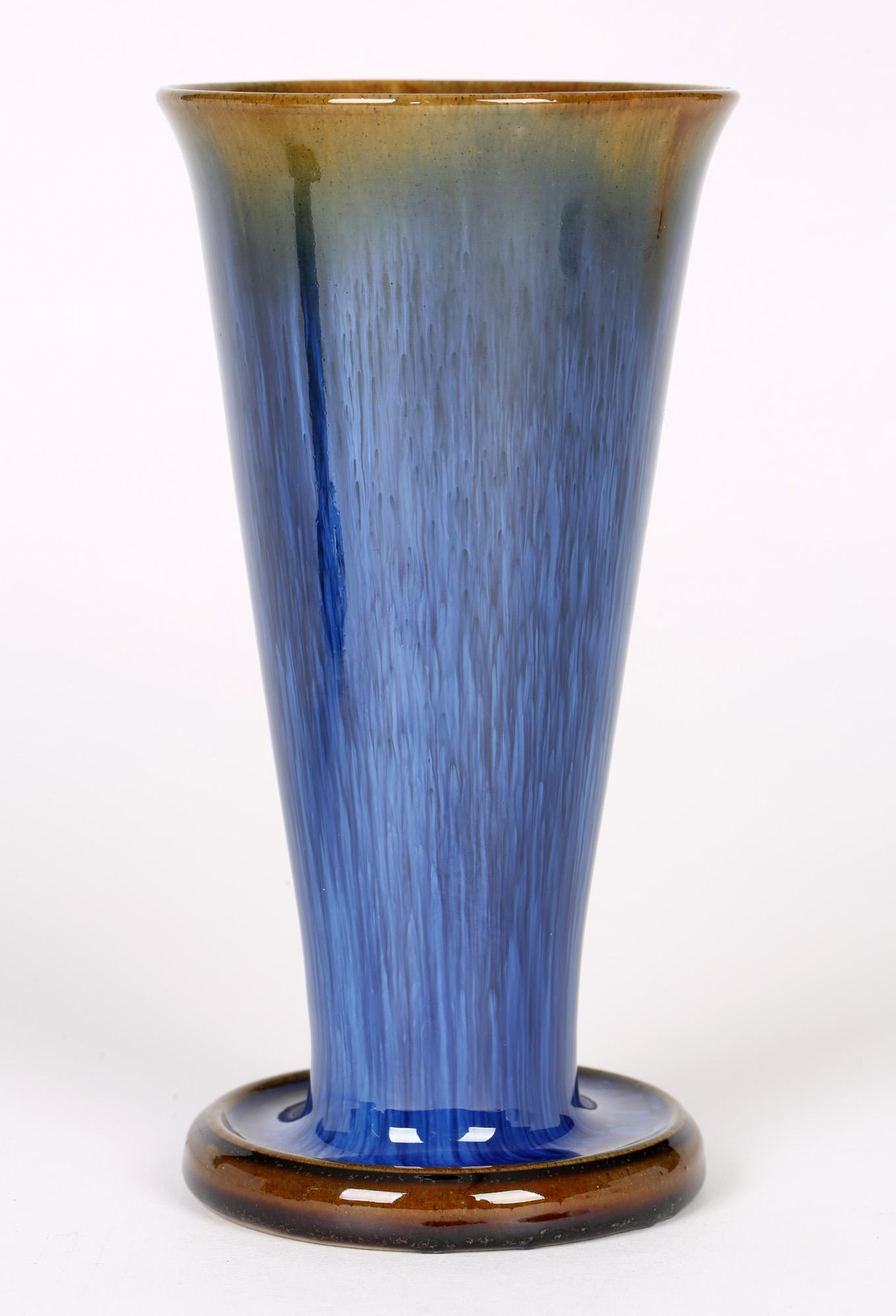 Denby Danesby Art Deco Pair Blue Streak Glazed Stoneware Vases 2