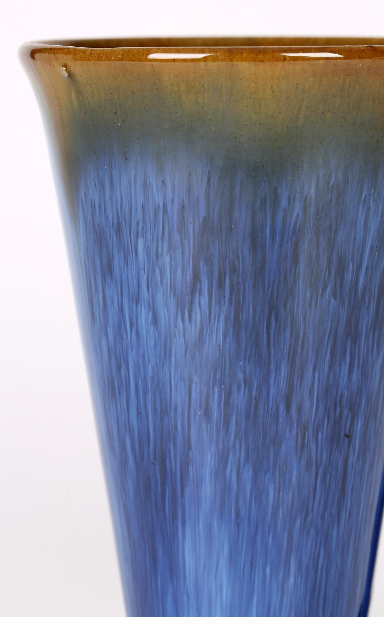 Denby Danesby Art Deco Pair Blue Streak Glazed Stoneware Vases 4
