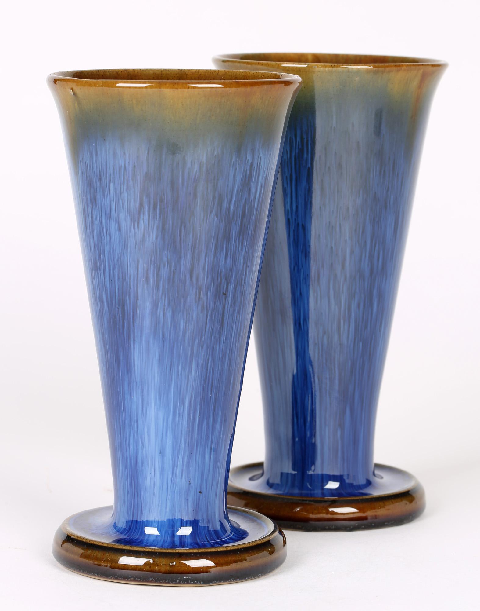 Denby Danesby Art Deco Pair Blue Streak Glazed Stoneware Vases 7