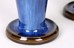 Denby Danesby Art Deco Pair Blue Streak Glazed Stoneware Vases