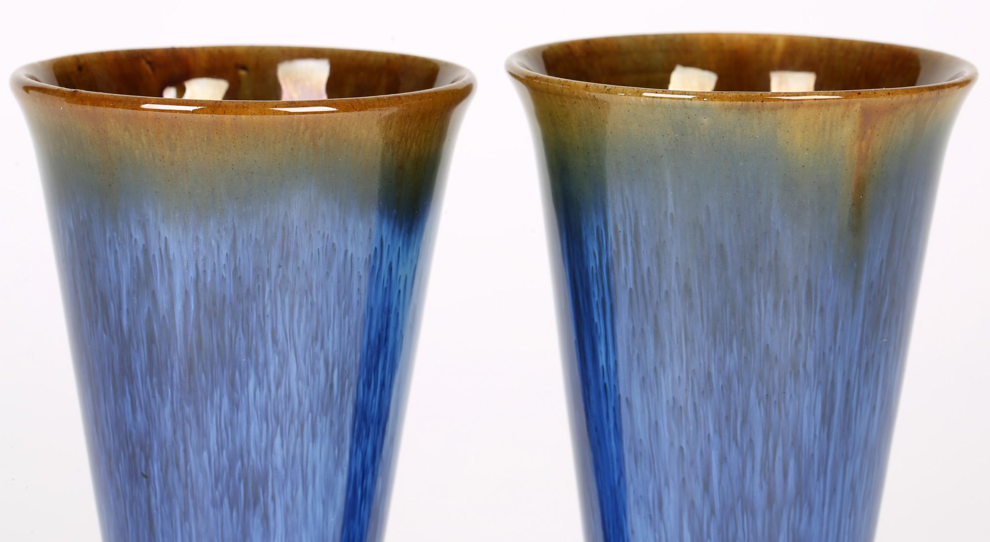 Hand-Crafted Denby Danesby Art Deco Pair Blue Streak Glazed Stoneware Vases