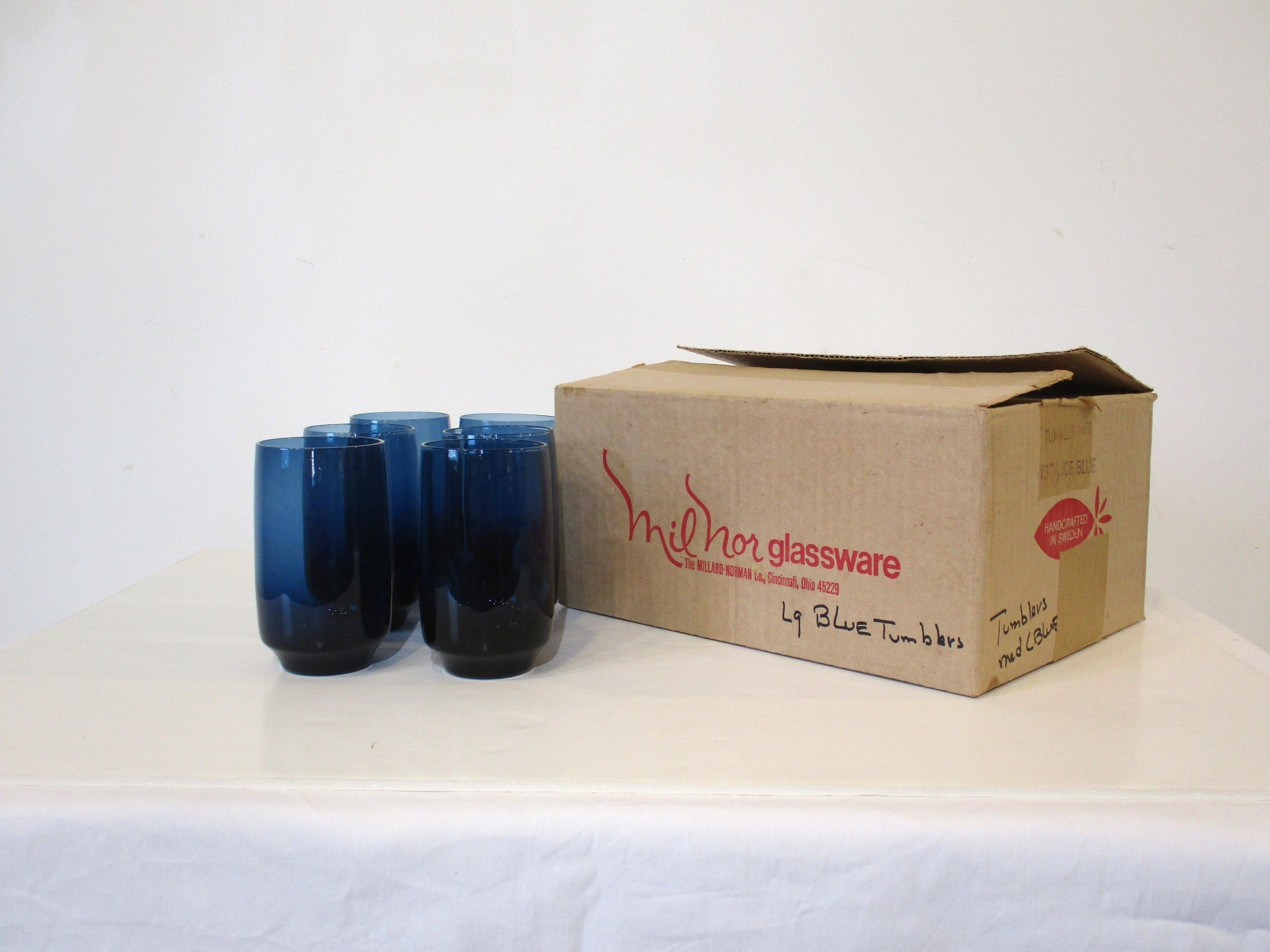Denby, Milnor Swedish Vista Ice Blue Medium Tumbler Glasses by Bo Borgstrom For Sale 4