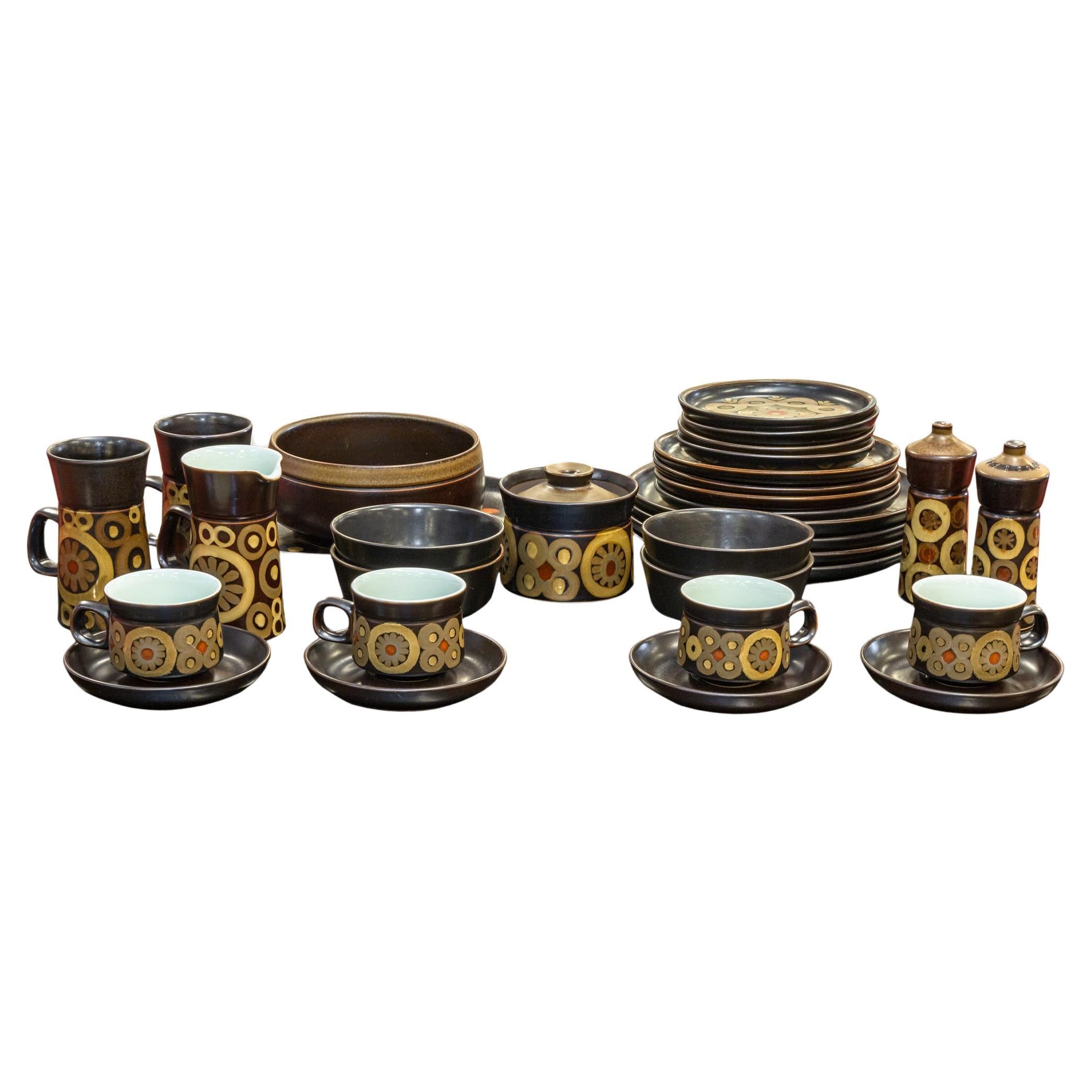 Denby Samarkand Mid Century Modern 32 Piece Brown Ceramic Dish and Serving Set