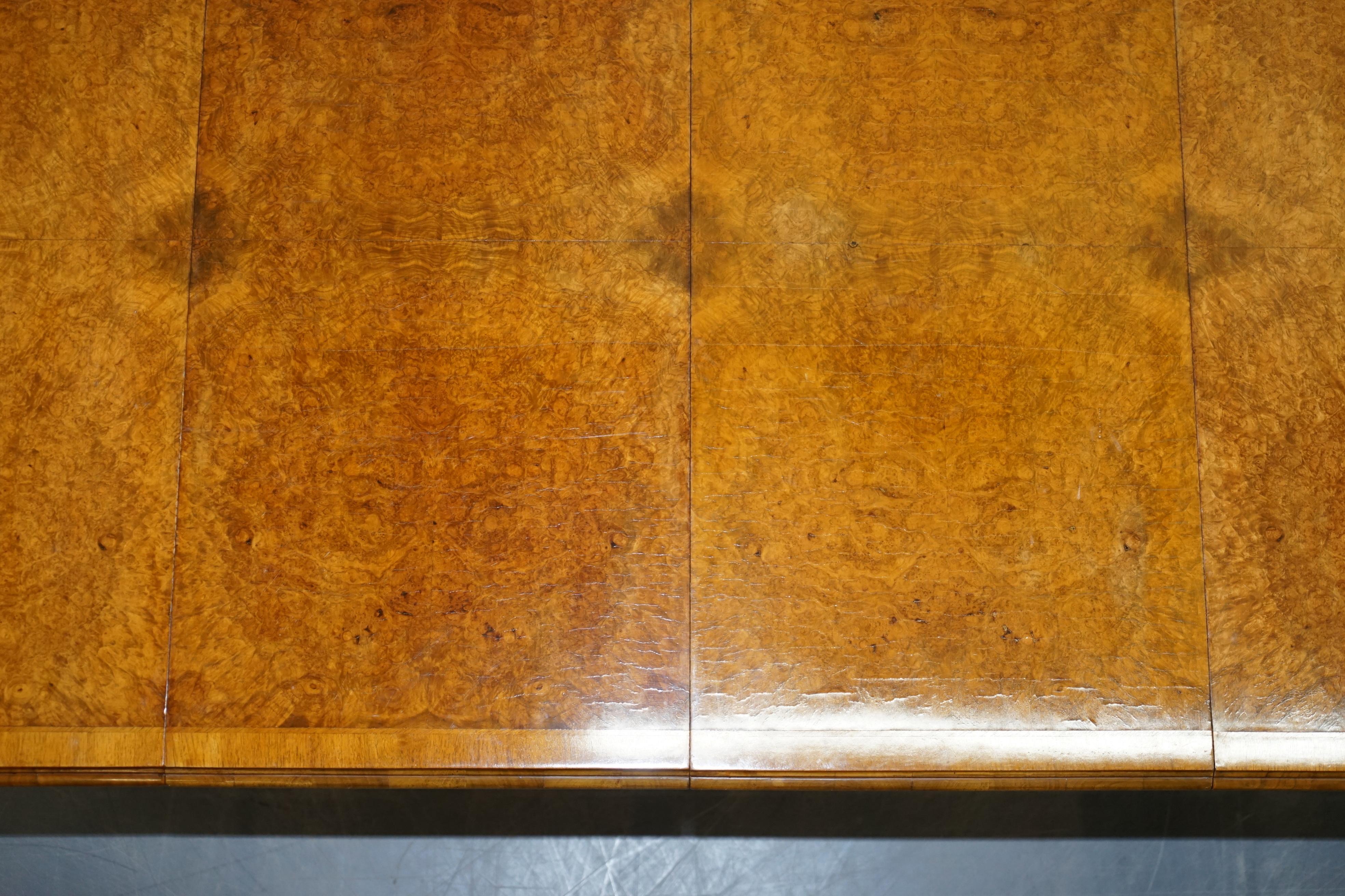 Denby & Spinks Art Deco Burr Walnut Carved Tripod Base Extending Dining Table 1