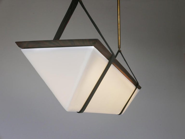 Dendera Pendant Light in American Black Walnut with Leather Straps For Sale at 1stdibs