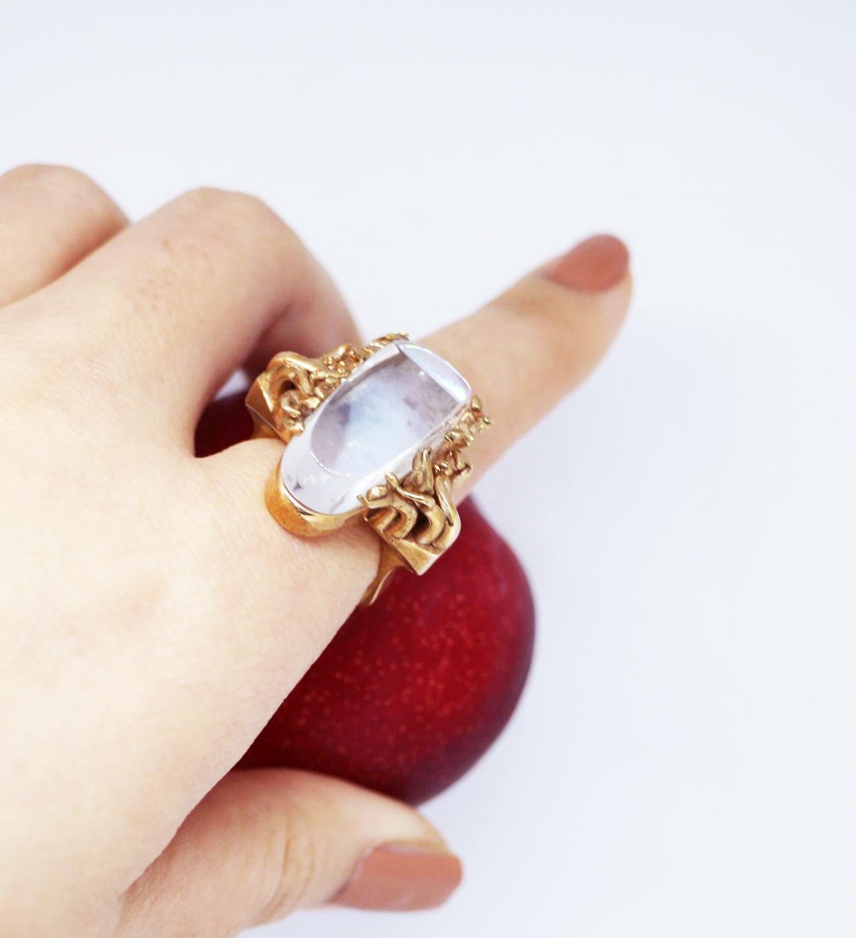 MAIKO NAGAYAMA Dendric Agate and Hand Carved Rock Crystal Contemporary Ring For Sale 11
