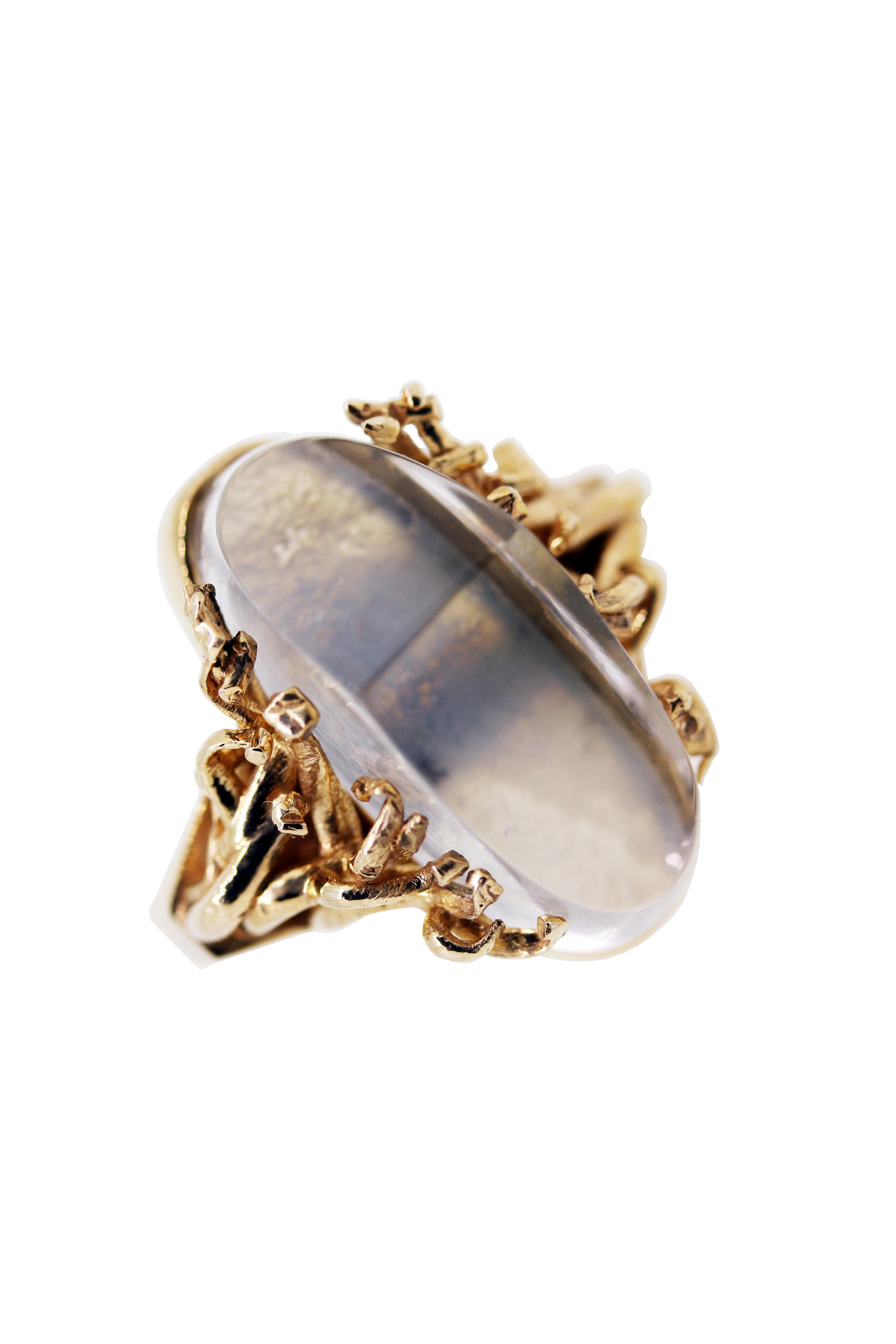 MAIKO NAGAYAMA Dendric Agate and Hand Carved Rock Crystal Contemporary Ring In New Condition For Sale In London, Mayfair