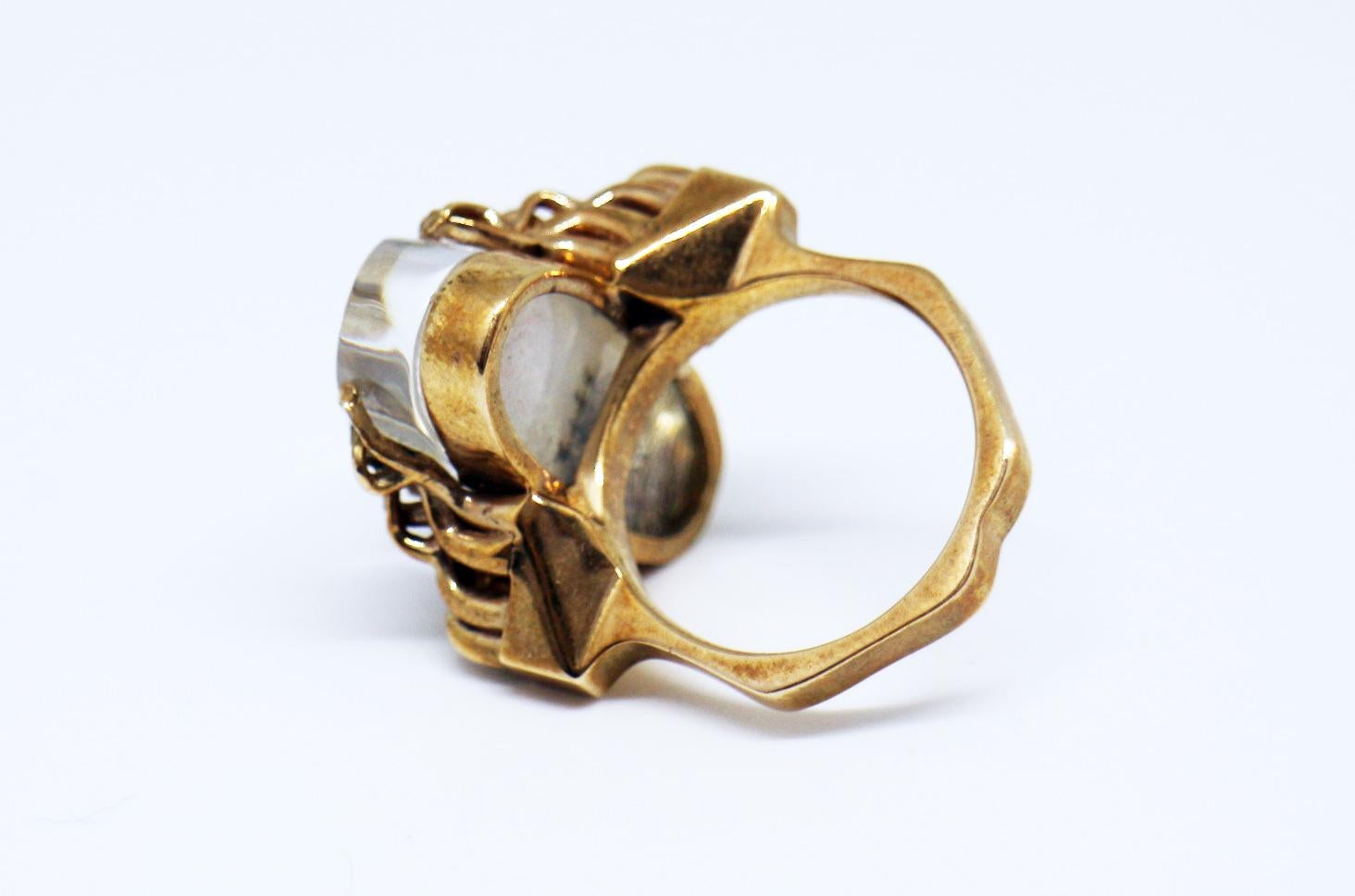 MAIKO NAGAYAMA Dendric Agate and Hand Carved Rock Crystal Contemporary Ring For Sale 1