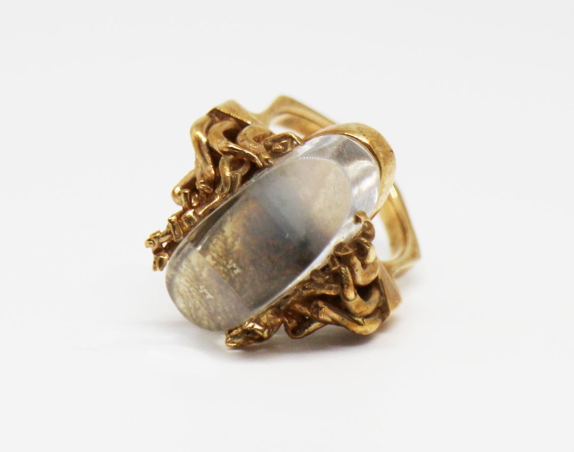 MAIKO NAGAYAMA Dendric Agate and Hand Carved Rock Crystal Contemporary Ring For Sale 3