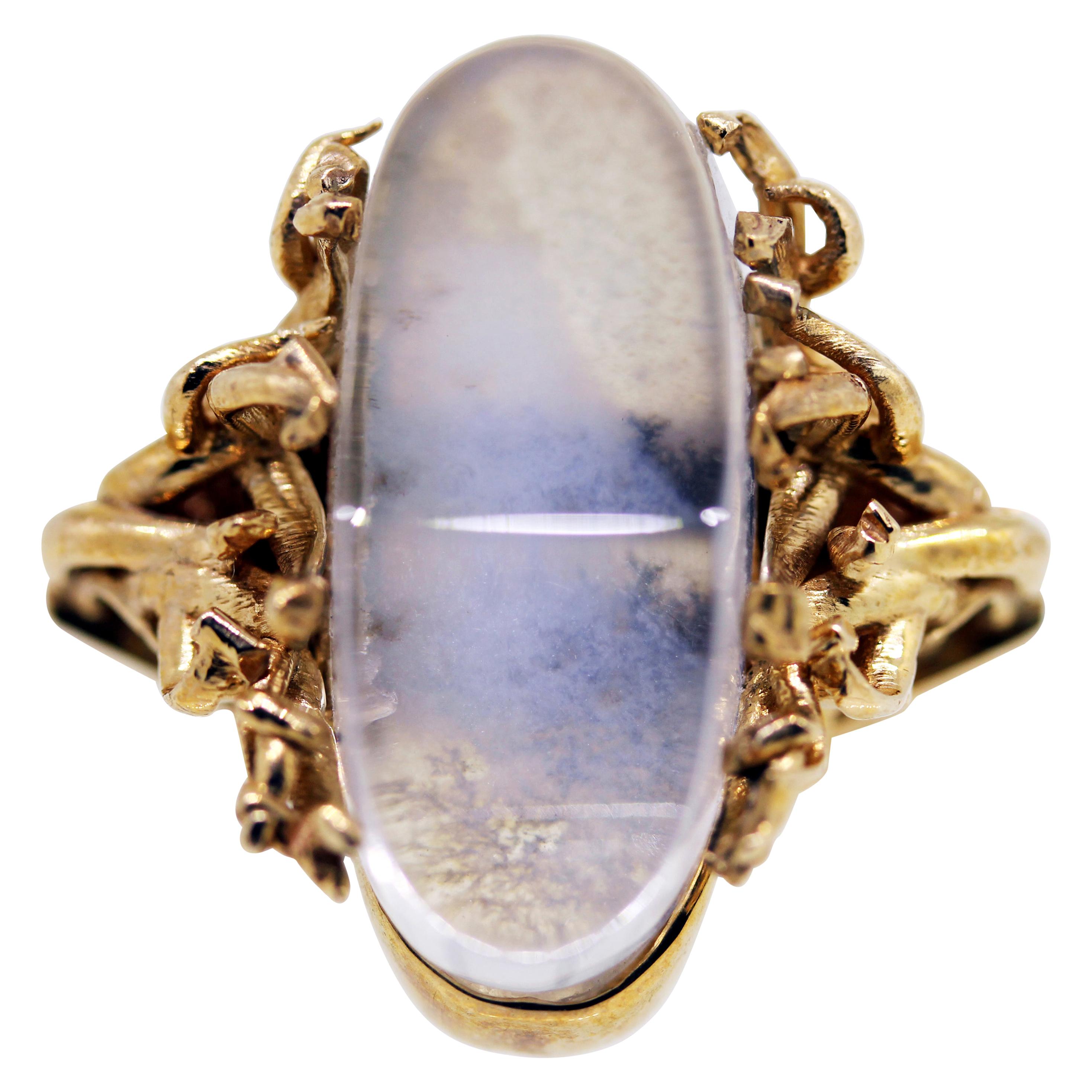MAIKO NAGAYAMA Dendric Agate and Hand Carved Rock Crystal Contemporary Ring For Sale