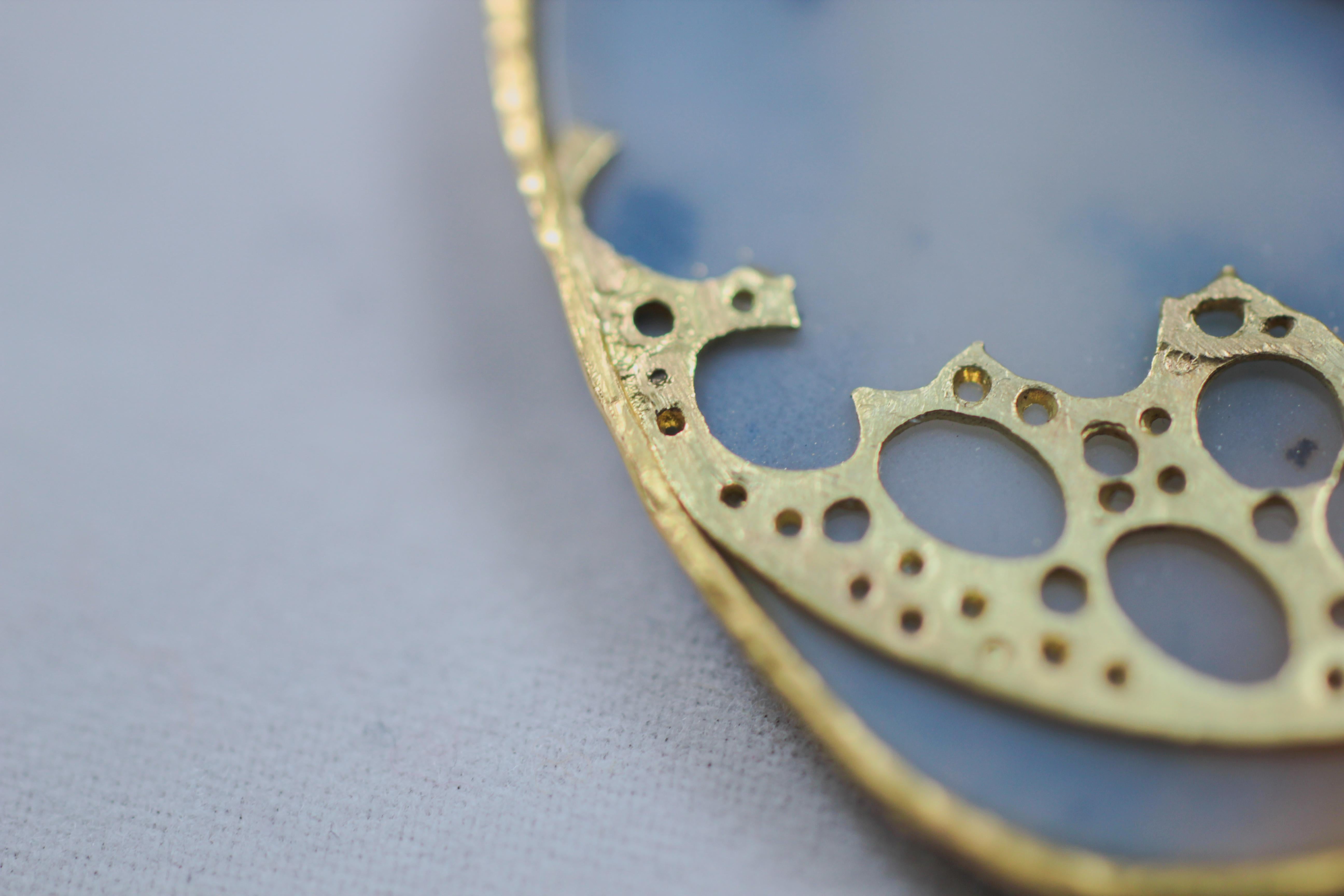 Women's Dendrite Agate Moonstone Diamond 22K-21 Karat 18K Gold Pendant Choker Necklace