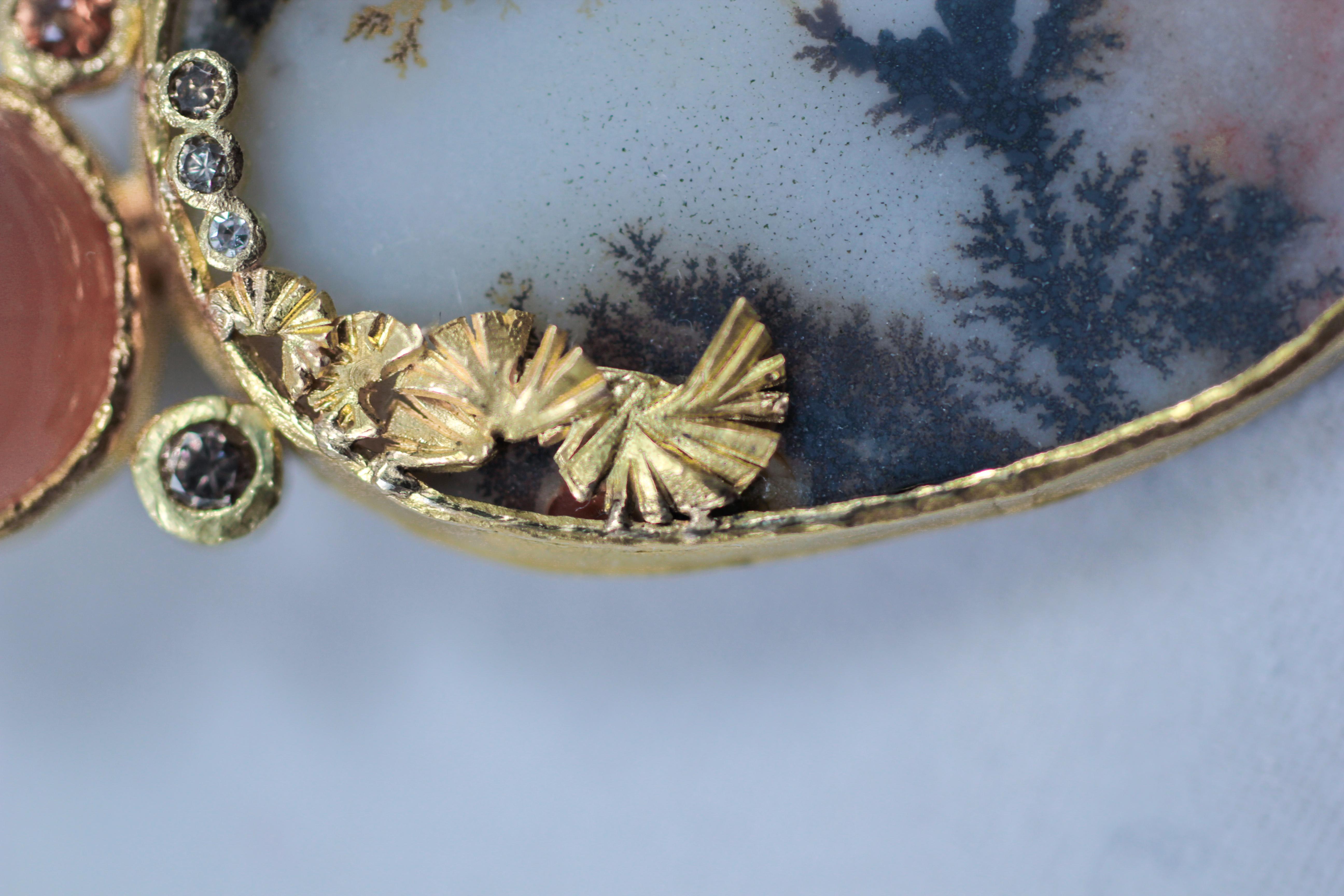 Dendrite Agate Moonstone Diamond 22k-21k 18k Gold Pendant Choker Necklace 2