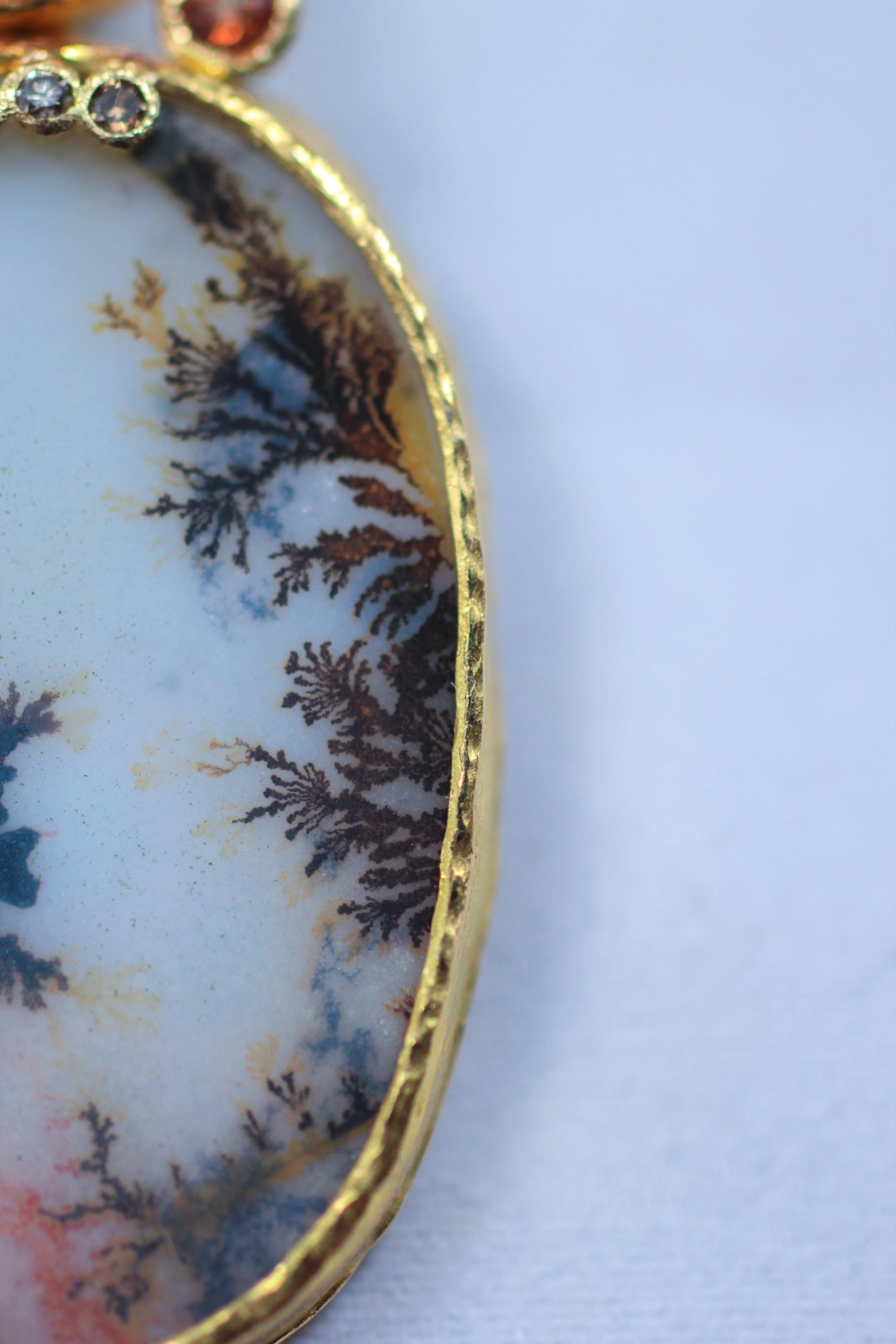 Taille ovale Collier ras du cou pendentif en or 18 carats 22k-21k avec agate, pierre de lune et diamants
