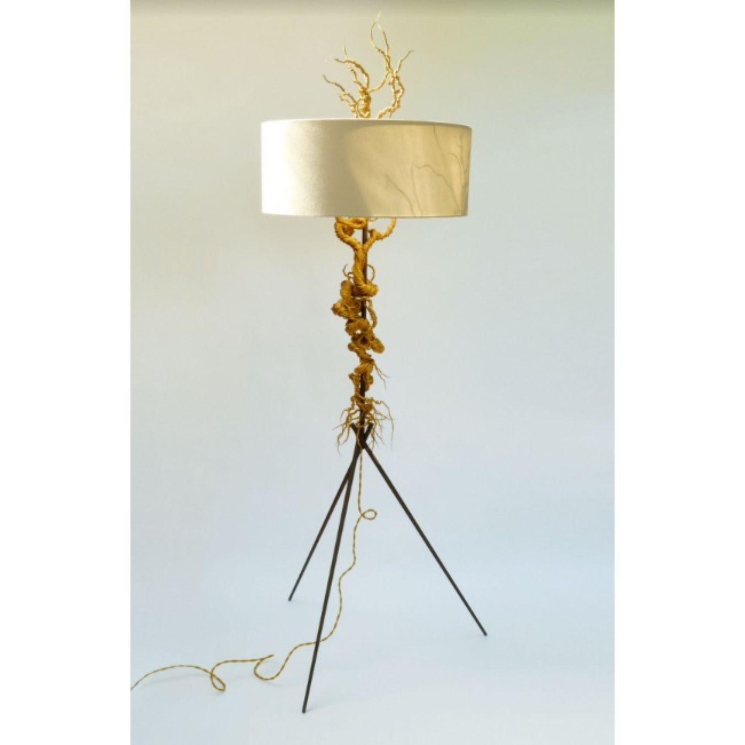 Dendrite tripod floor lamp by Mary Brogger
Unique piece. 
Dimensions: Ø 66 x H 175 cm. 
Materials: Twisted brass wire, steel tripod, electrical.

Each piece is unique and made to order. Sizes and price vary.
Tripod available in darkened steel