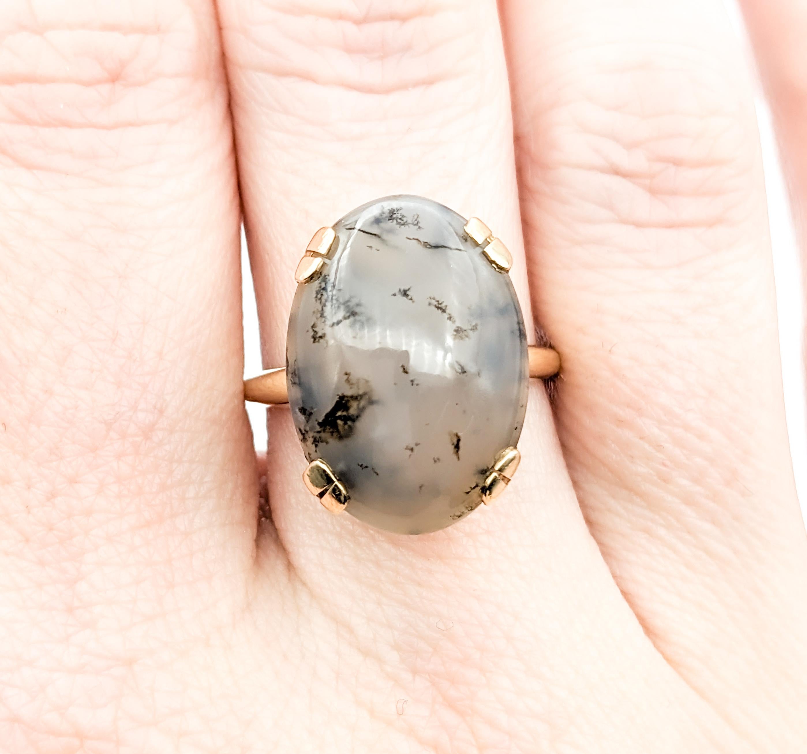 Women's or Men's Dendritic Agate & 14K Gold Cocktail Ring For Sale