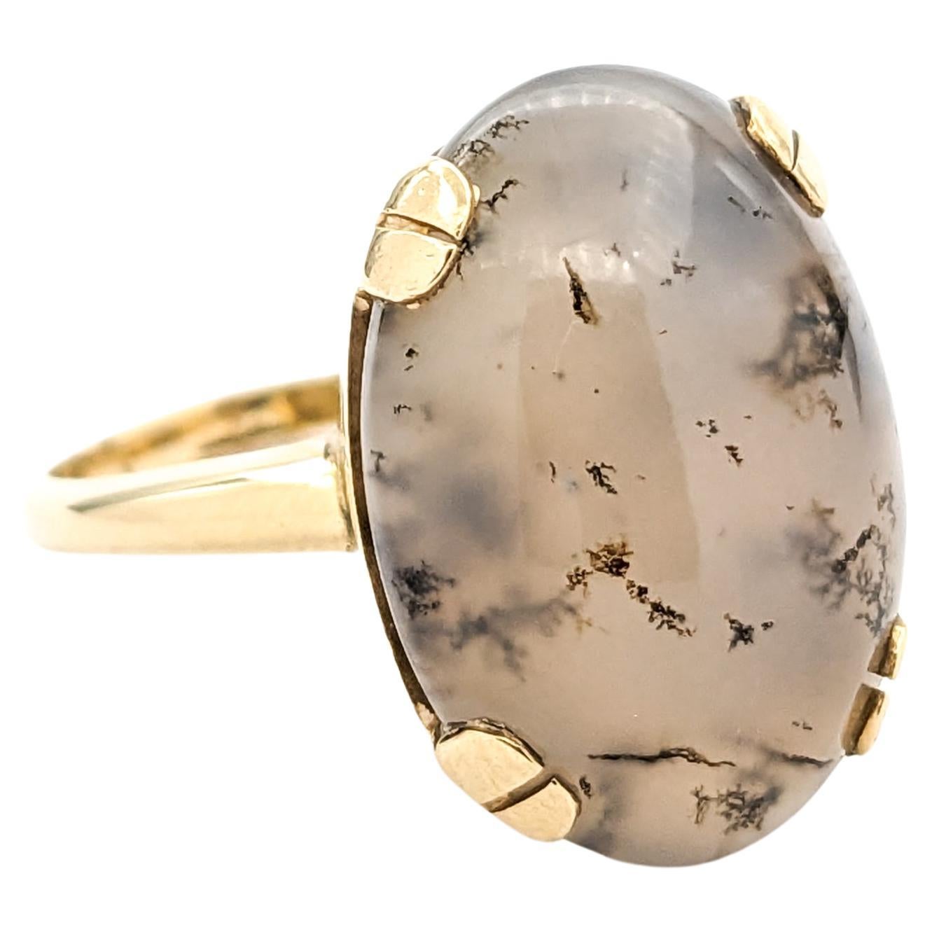 Bague cocktail en agate dendritique et or 14K