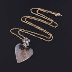 Dendritic Agate and Diamond Necklace of 14k Gold