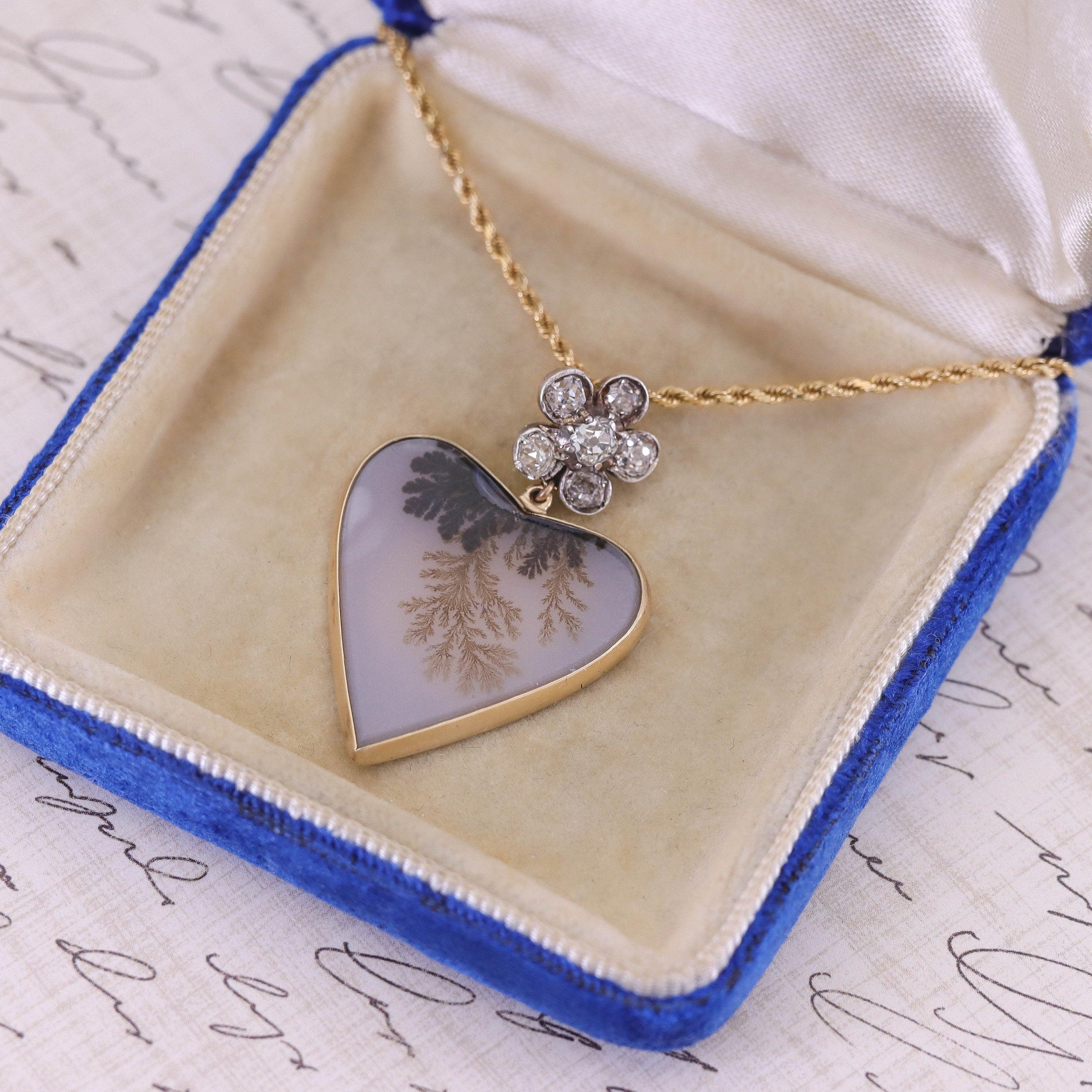 Collana di agata dendritica e diamanti in oro 14k in vendita 1