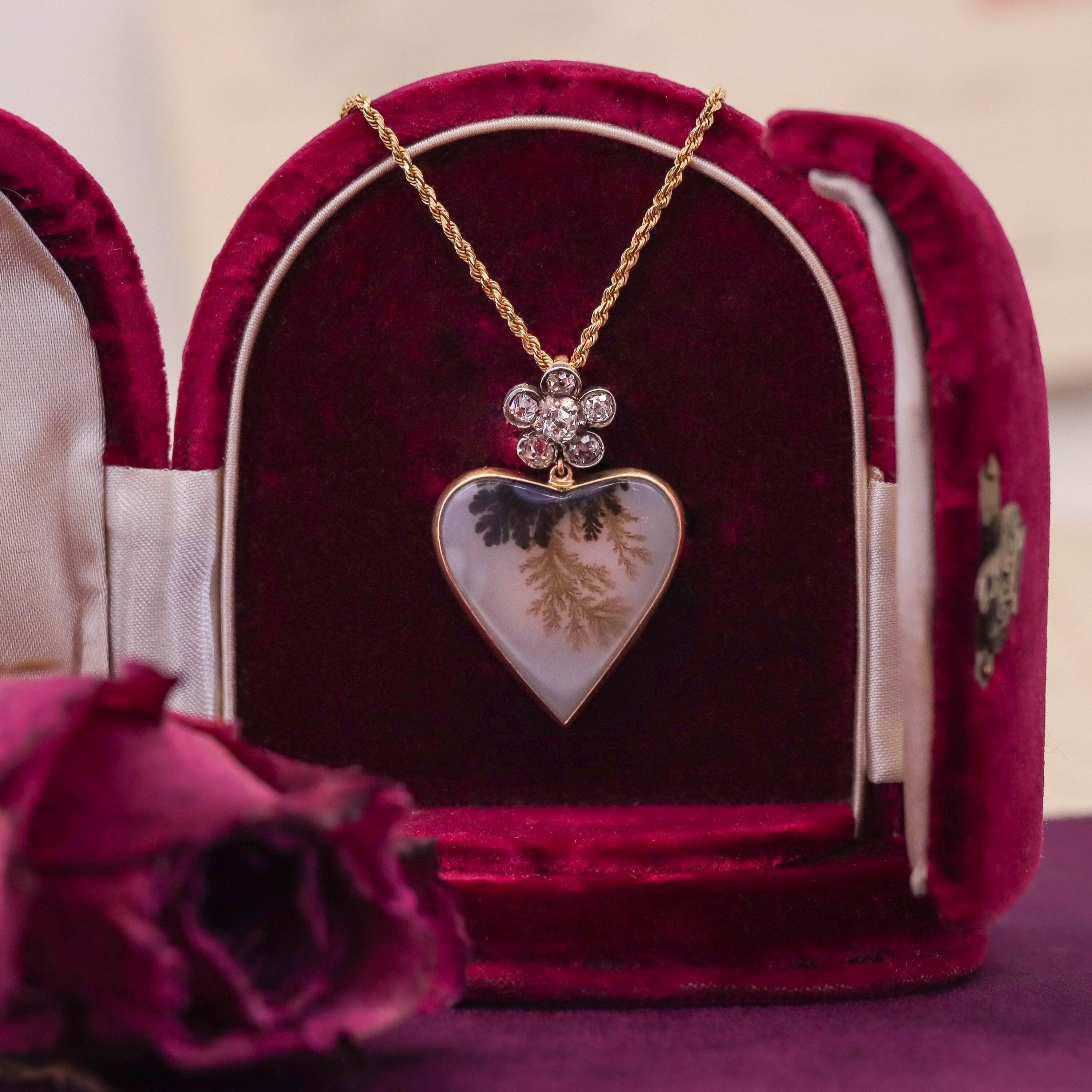 Collana di agata dendritica e diamanti in oro 14k in vendita 3
