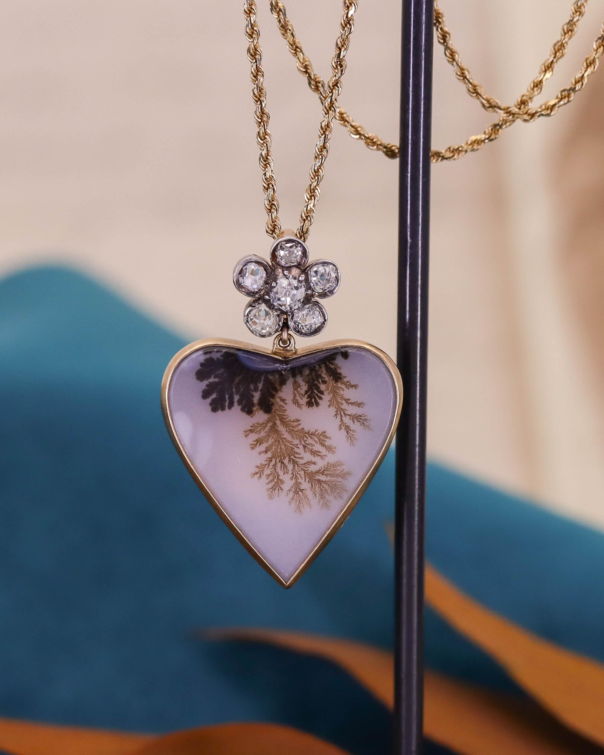 Collana di agata dendritica e diamanti in oro 14k in vendita 2