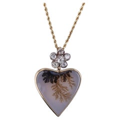 Dendritic Agate and Diamond Necklace of 14k Gold