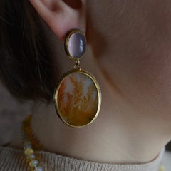 Boucles d'oreilles d'agate dendritique et de calcédoine lilas