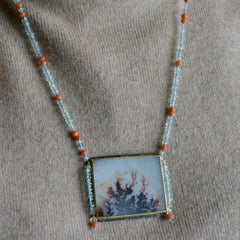 Artisan Dendritic Agate, Antique Coral & Aquamarine Bead Necklace, Canada