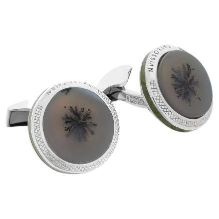 Dendritic Agate Cufflinks in Sterling Silver For Sale