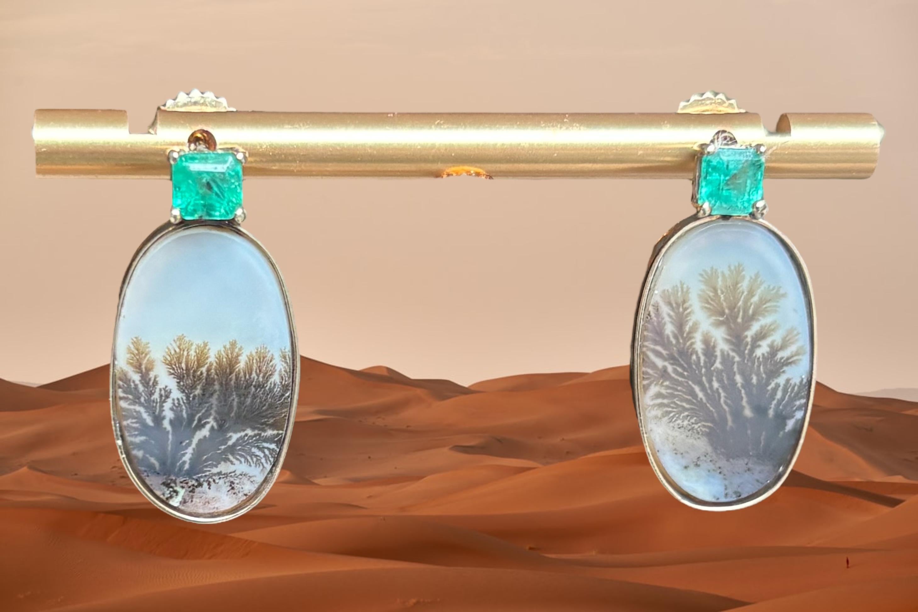 Dendritic Agate Earrings: Desert Joy

Dendriric Agate, Emeralds, 14k Gold

Dendritic Agate is a sought after rarity featuring branch-like inclusions. With one look, it’s not hard to see why this gemstone is so beloved.

The tree-like inclusions