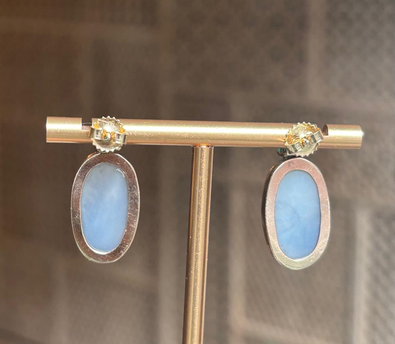 Women's or Men's DENDRITIC AGATE Earrings with Emeralds and 14k Gold For Sale