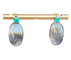 Orecchini di AGATA DENDRITICA con smeraldi e oro 14k