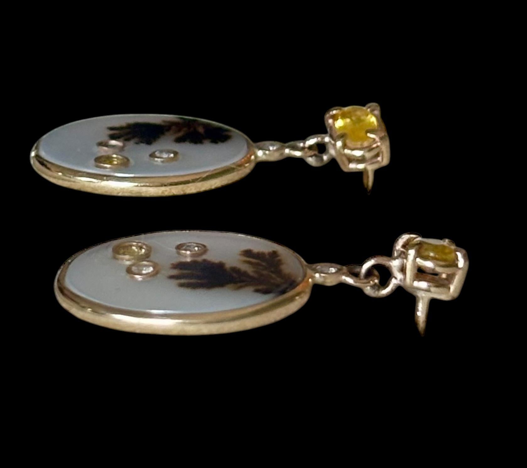 EAURES DENDRITIC AGATE, avec saphirs jaunes, diamants et or 14 carats en vente 2