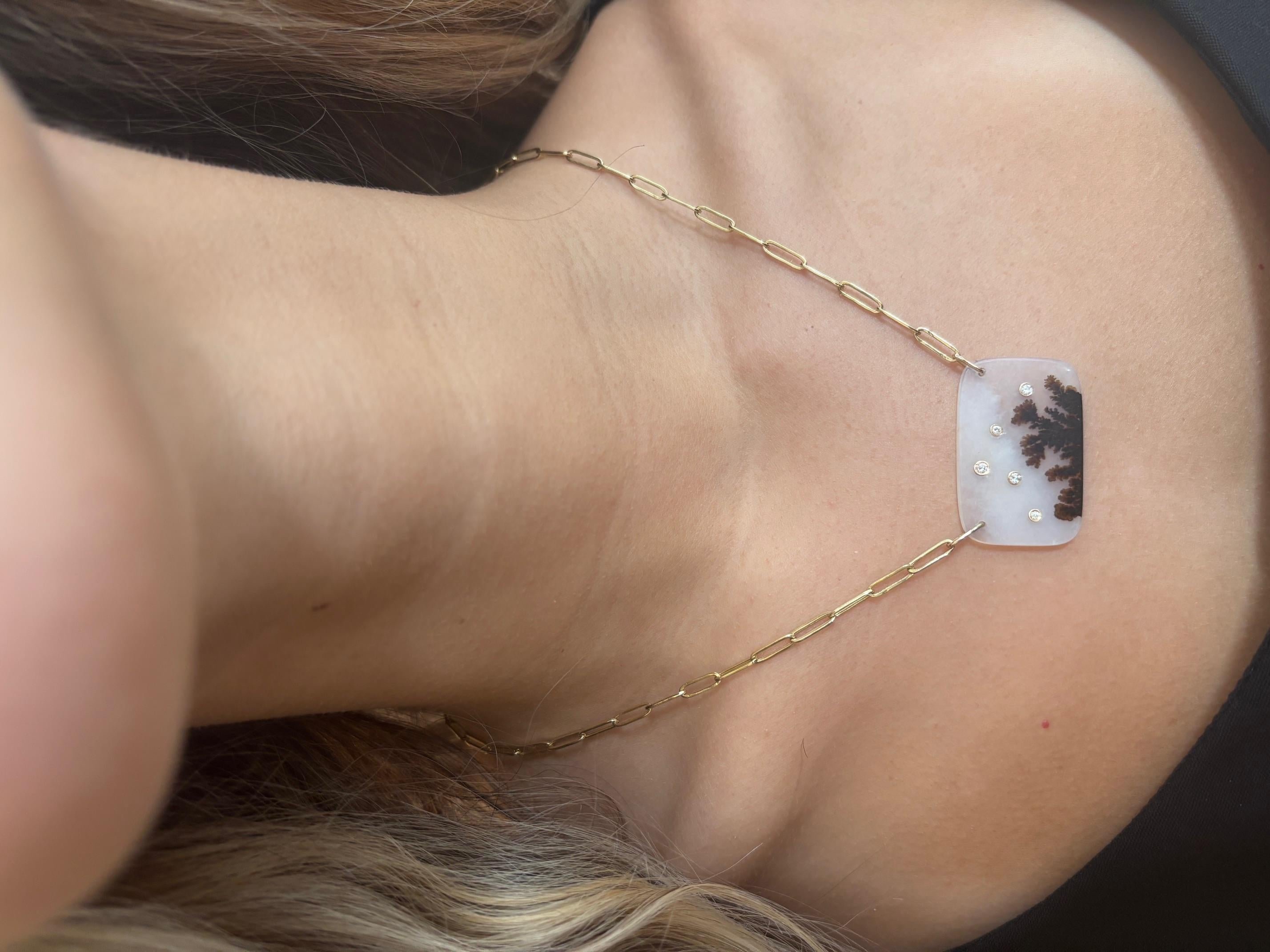Collana di agata dendritica con diamanti su una catena di graffette in vendita 6