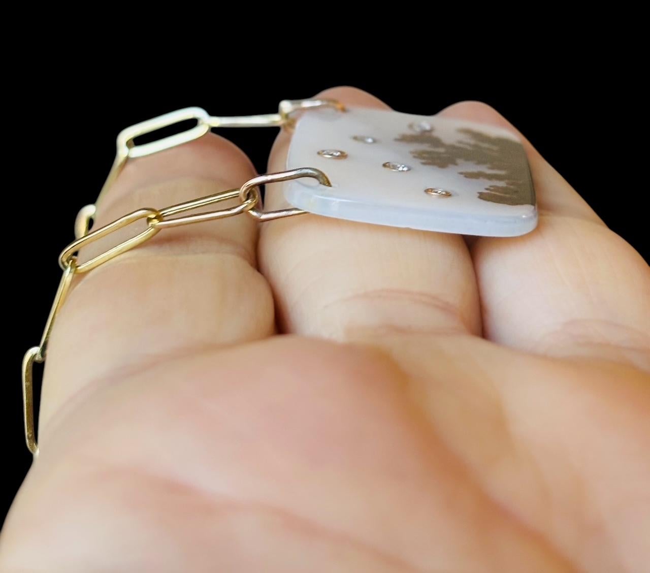 Collana di agata dendritica con diamanti su una catena di graffette In condizioni Nuovo in vendita a New York, NY