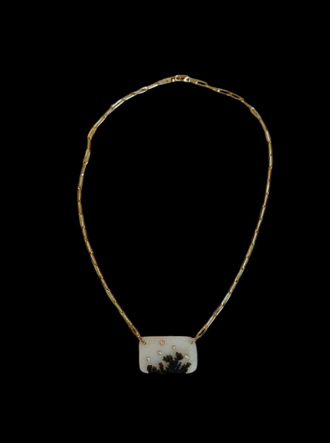 Collana di agata dendritica con diamanti su una catena di graffette in vendita 1