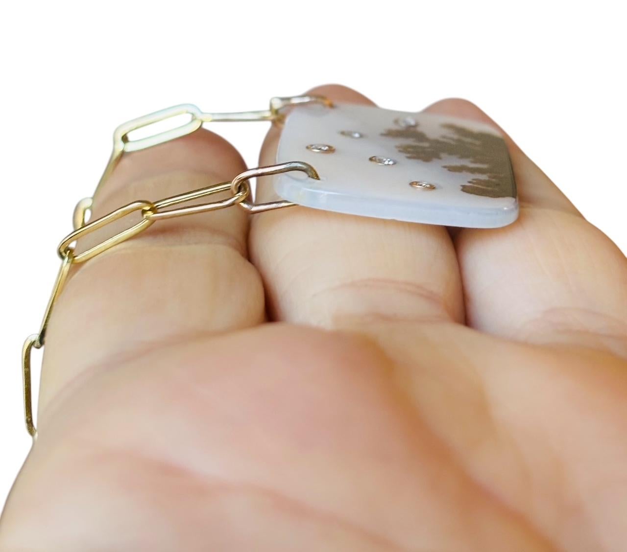 Collana di agata dendritica con diamanti su una catena di graffette in vendita 3