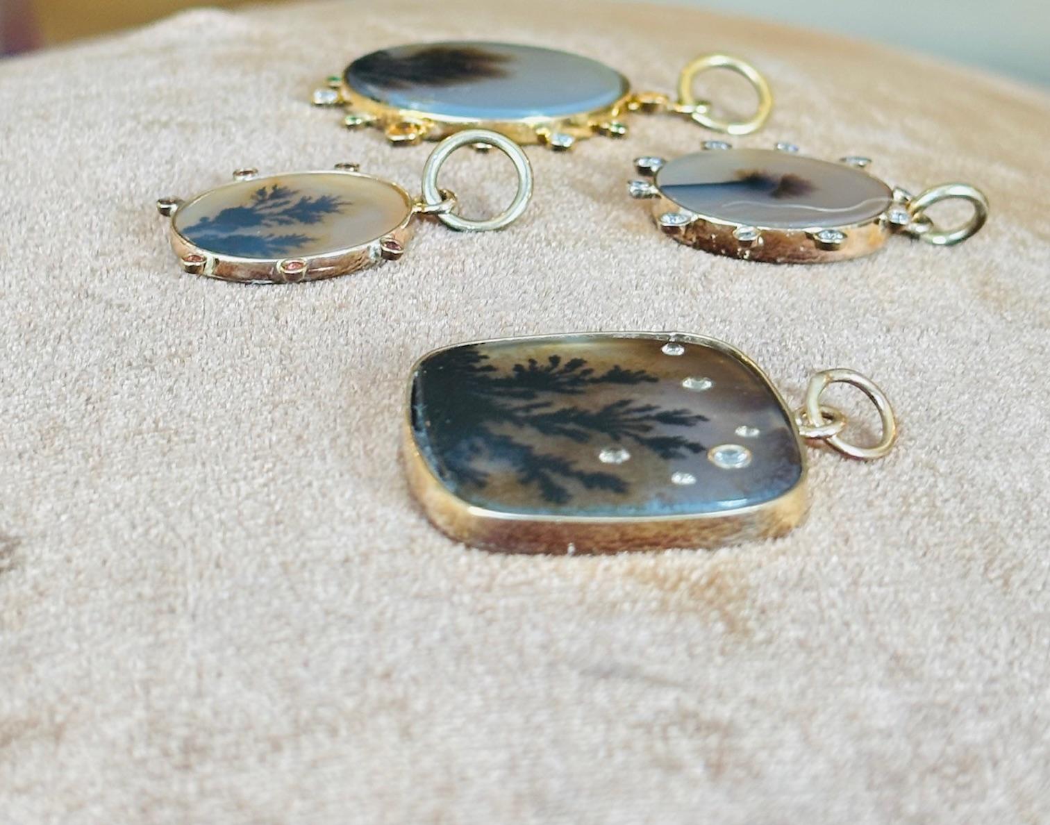 Ciondolo in AGATA DENDRITICA, con zaffiri rosa intenso e oro 14k, HALO in vendita 8
