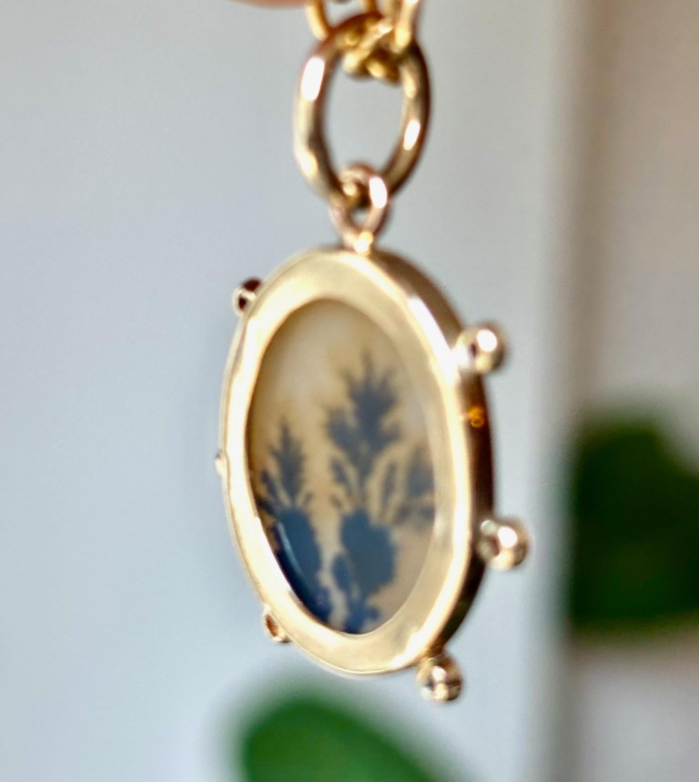 Ciondolo in AGATA DENDRITICA, con zaffiri rosa intenso e oro 14k, HALO in vendita 10