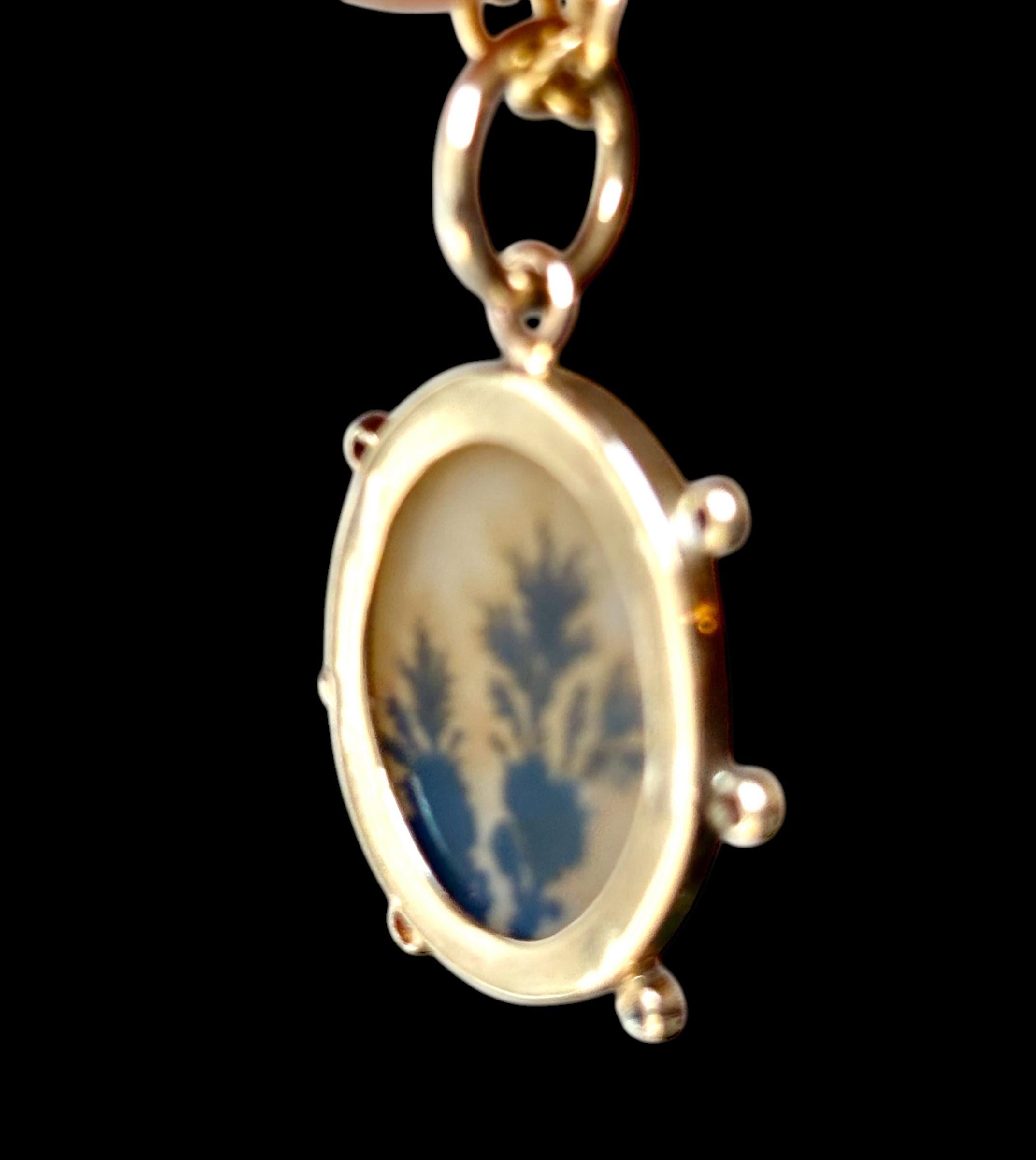 Ciondolo in AGATA DENDRITICA, con zaffiri rosa intenso e oro 14k, HALO in vendita 2