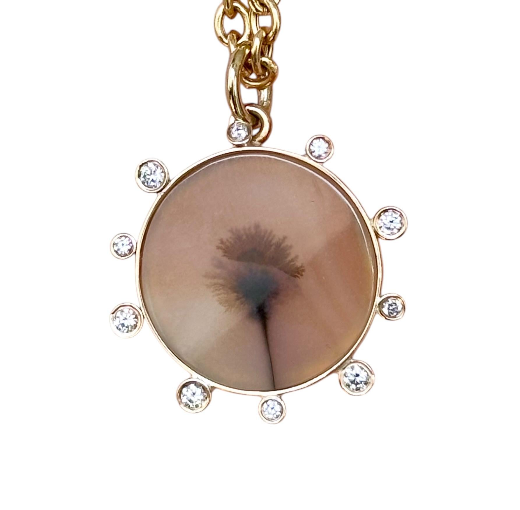 Pendentif DENDRITIC AGATE, avec diamants et or 14 carats en vente 5