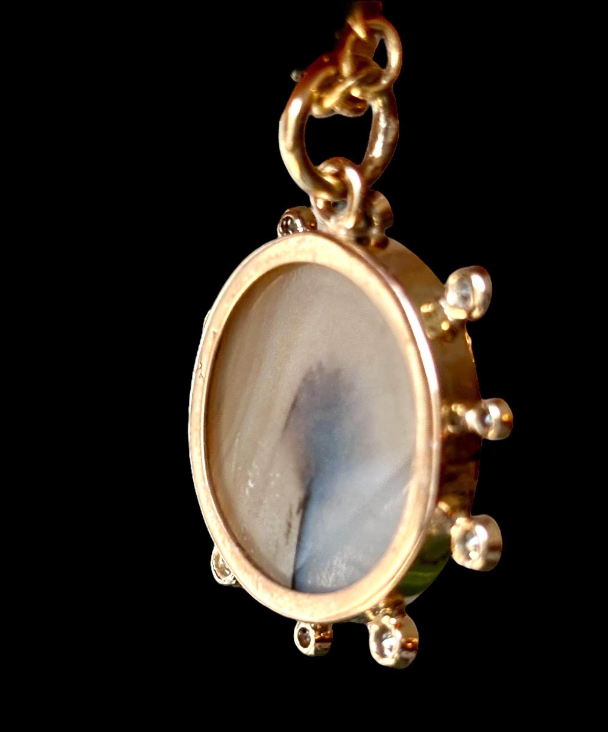 Pendentif DENDRITIC AGATE, avec diamants et or 14 carats en vente 6