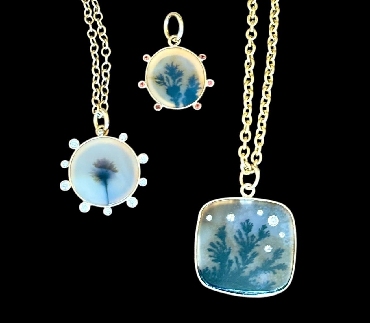 Pendentif DENDRITIC AGATE, avec diamants et or 14 carats en vente 7