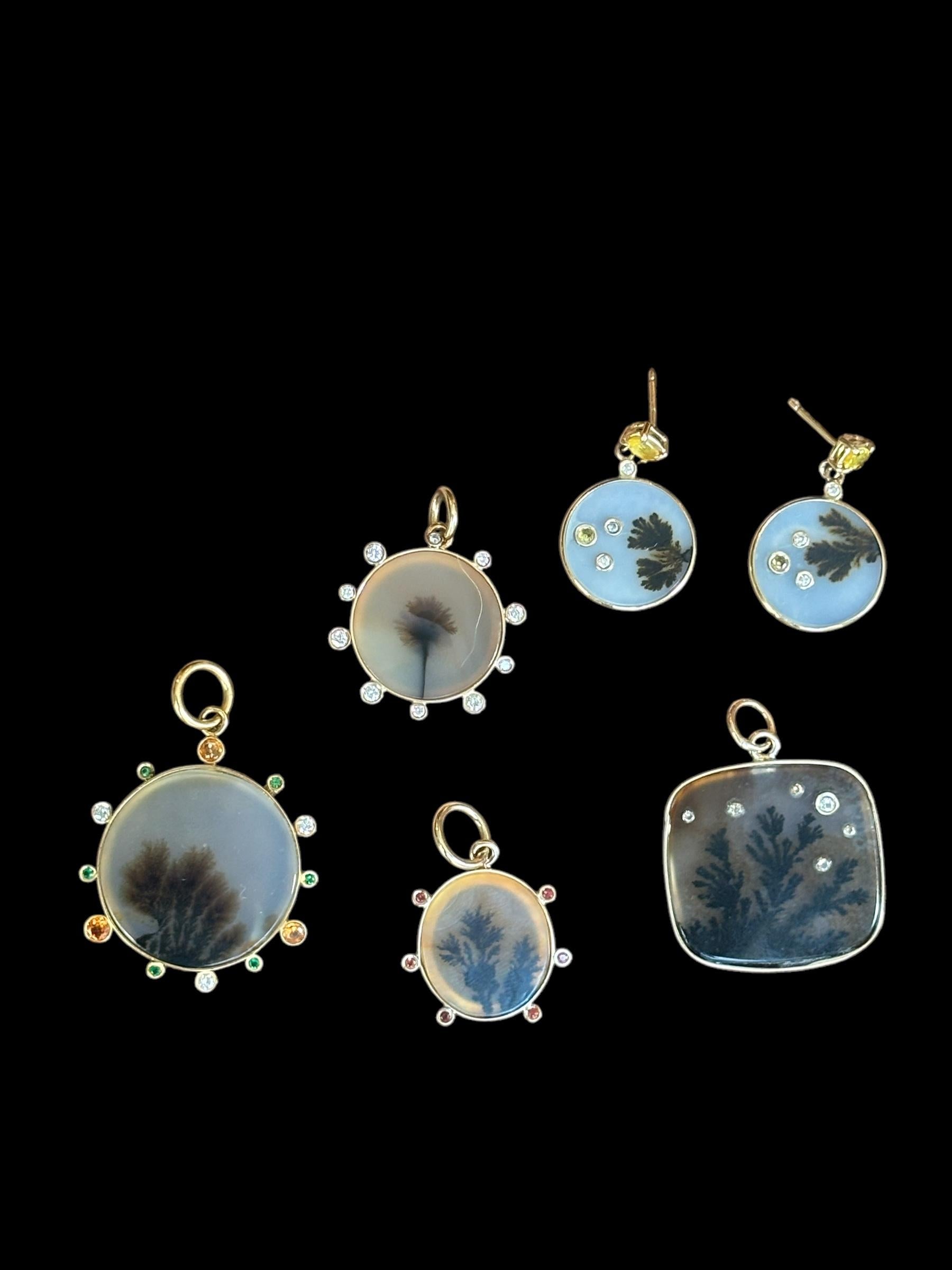 Pendentif DENDRITIC AGATE, avec diamants et or 14 carats en vente 8