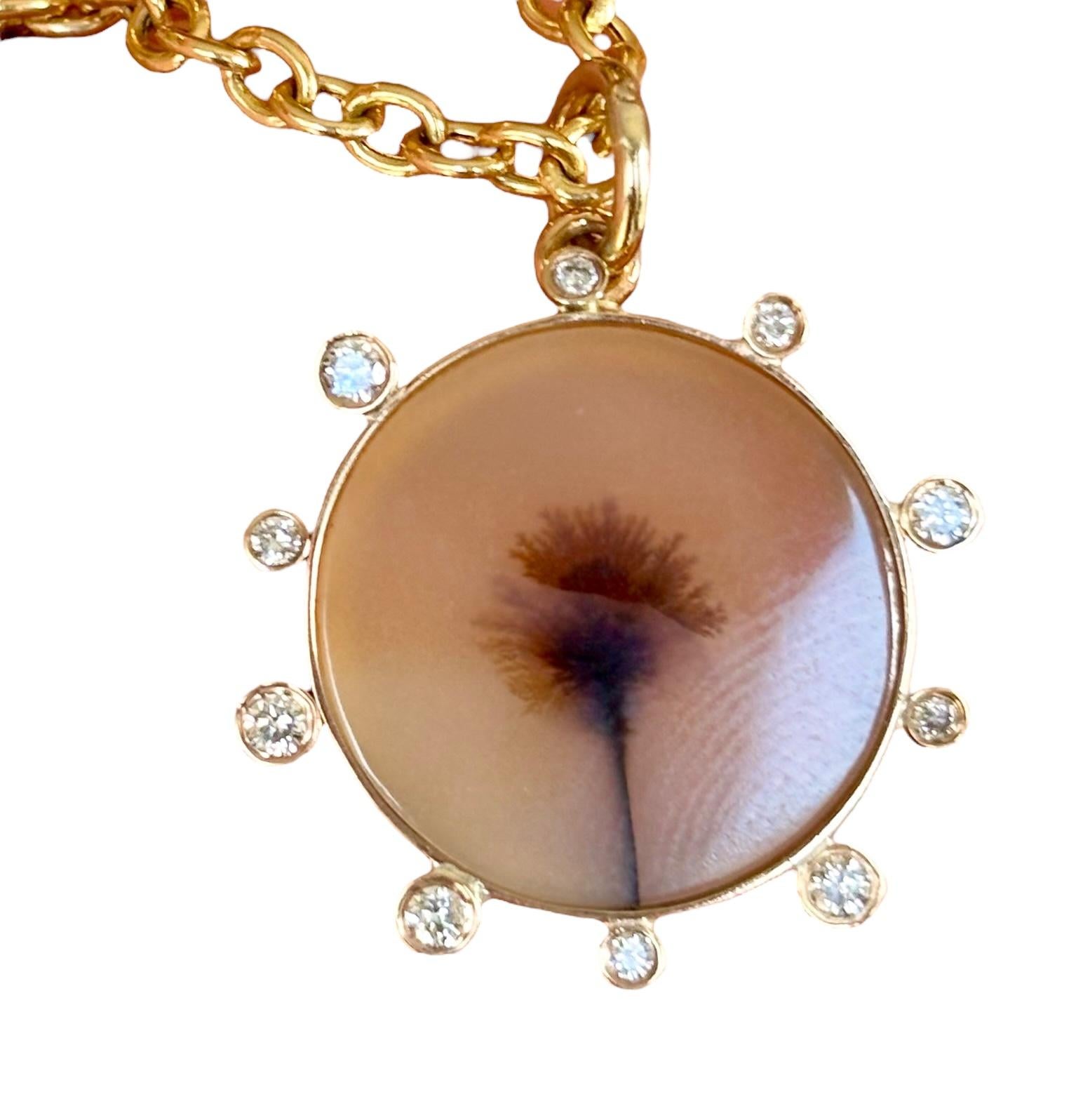 Pendentif DENDRITIC AGATE, avec diamants et or 14 carats Neuf - En vente à New York, NY